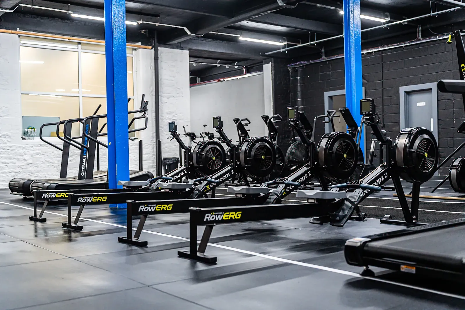 Treadmills and cardio machines lined along the gym floor